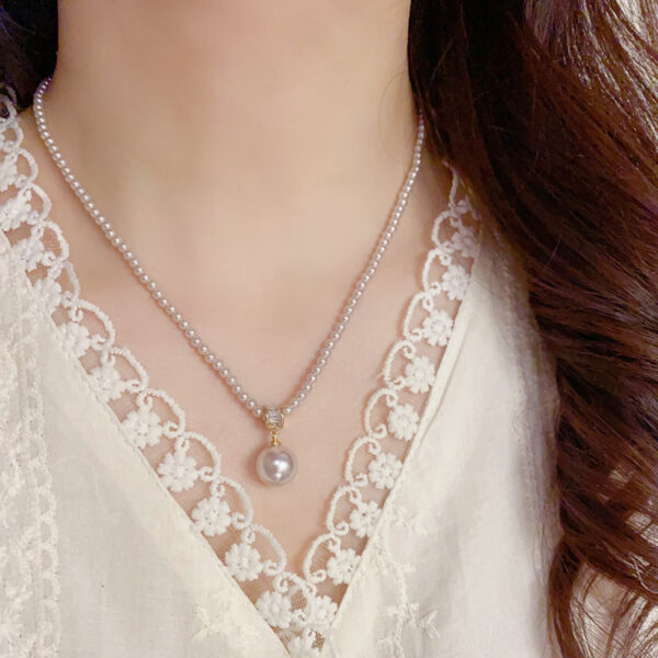 Lady Temperament All-match Zircon Pearl Pendant Necklace - Image 4