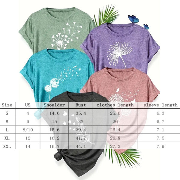 5 Pack Women's Round Neck Short Sleeve Tops - Floral Print Summer Casual Tee Set - Image 5
