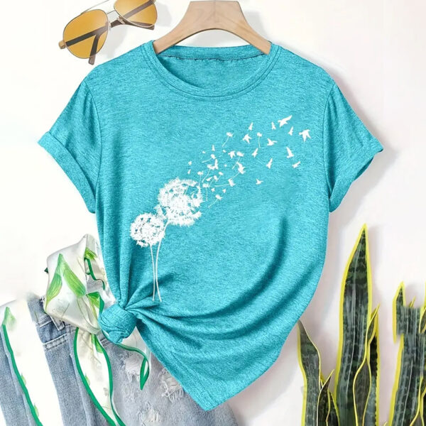 5 Pack Women's Round Neck Short Sleeve Tops - Floral Print Summer Casual Tee Set - Image 3