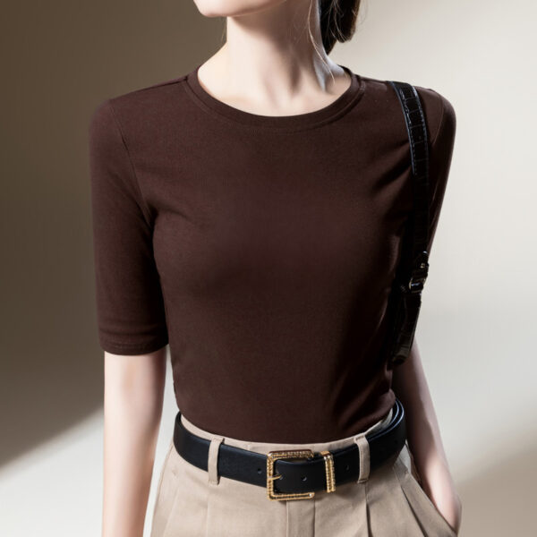 Women's Solid Color Round Neck Half-length Sleeve Cotton T-shirt Fashion Simple - Image 3