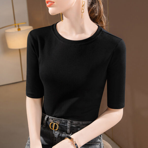 Women's Solid Color Round Neck Half-length Sleeve Cotton T-shirt Fashion Simple - Image 4