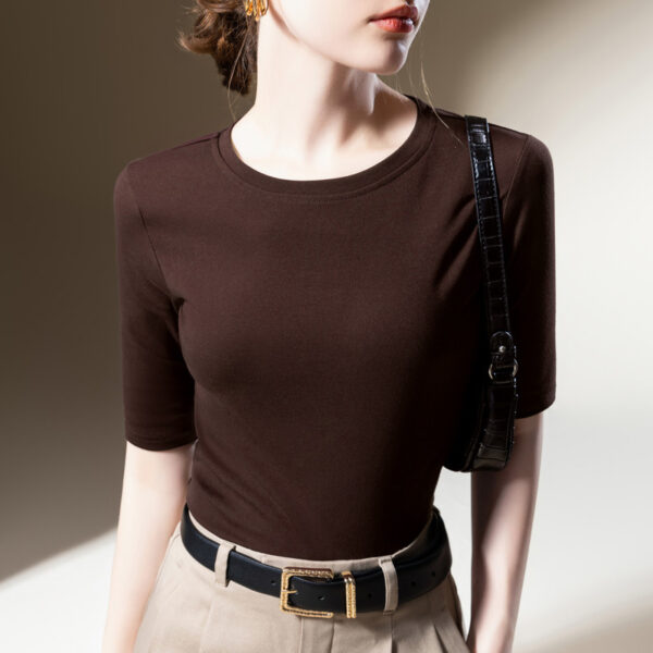 Women's Solid Color Round Neck Half-length Sleeve Cotton T-shirt Fashion Simple - Image 6