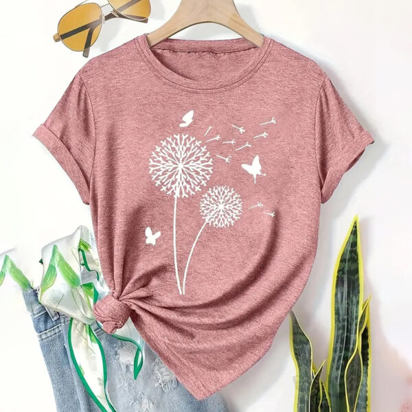 5 Pack Women's Round Neck Short Sleeve Tops - Floral Print Summer Casual Tee Set - Image 2