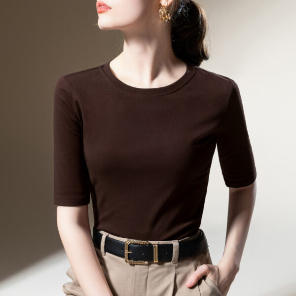 Women's Solid Color Round Neck Half-length Sleeve Cotton T-shirt Fashion Simple - Image 5