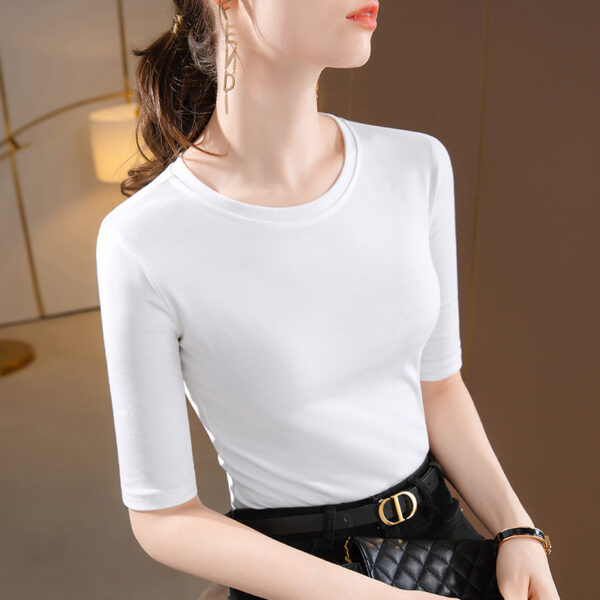 Women's Solid Color Round Neck Half-length Sleeve Cotton T-shirt Fashion Simple - Image 7