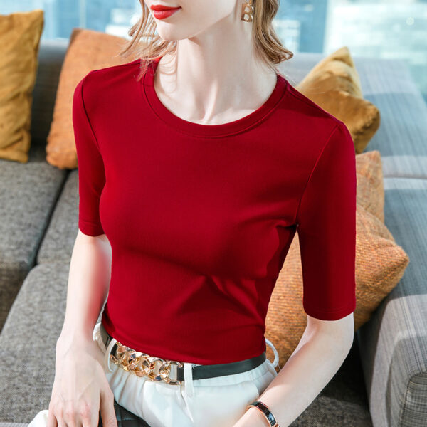 Women's Solid Color Round Neck Half-length Sleeve Cotton T-shirt Fashion Simple - Image 10